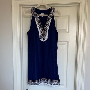 Mud Pie Royal Blue Dress with White Embroidery size L never worn